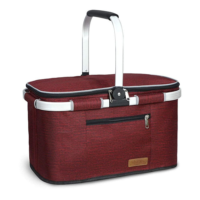 LIQING 35L Large Picnic Basket Shopping Travel Camping Grocery Bags 2 Layers of Internal Pockets Leak-Proof and Insulated Folding, Internal Support Does Not Collapse