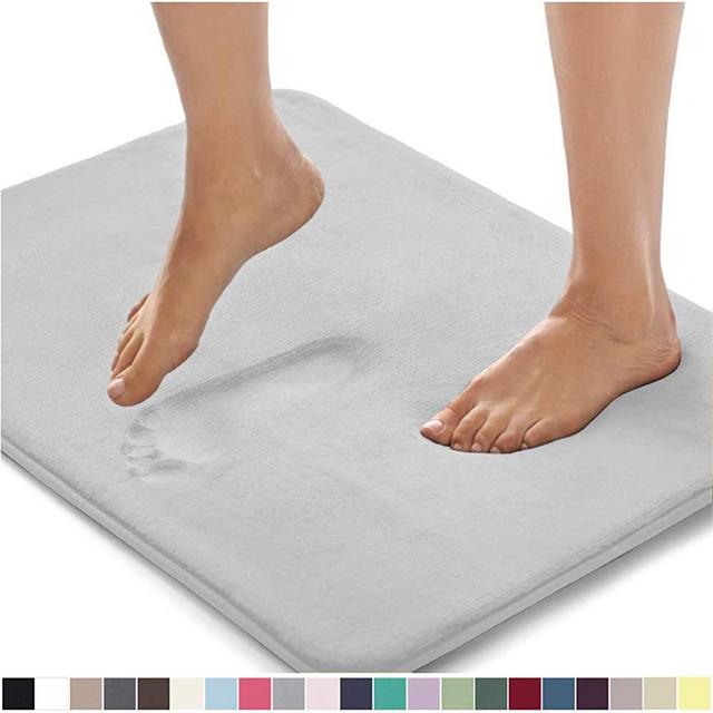Gorilla Grip Original Thick Memory Foam Bath Rug, 24x17, Cushioned, Soft Floor Mats, Absorbent Premium Bathroom Mat Rugs, Machine Washable, Luxury Plush Comfortable Carpet for Bath Room, Soft Gray