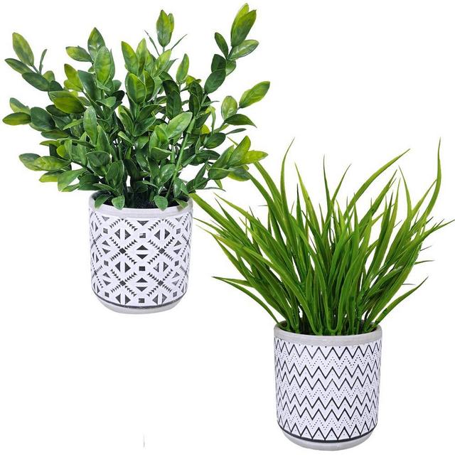 Set of 2 Artificial Potted Plants Potted Eucalyptus Plant Artificial Grass in Modern Concrete Plant Pots