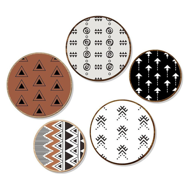 Zzbakress 5 Pcs Aztec Wall Decor Boho Decor Farmhouse Wooden Wall Art Western Decor for Living Room Vintage Geometric Wall Hanging Decor for Kitchen Bathroom Mexican Wall Accents (Classic)