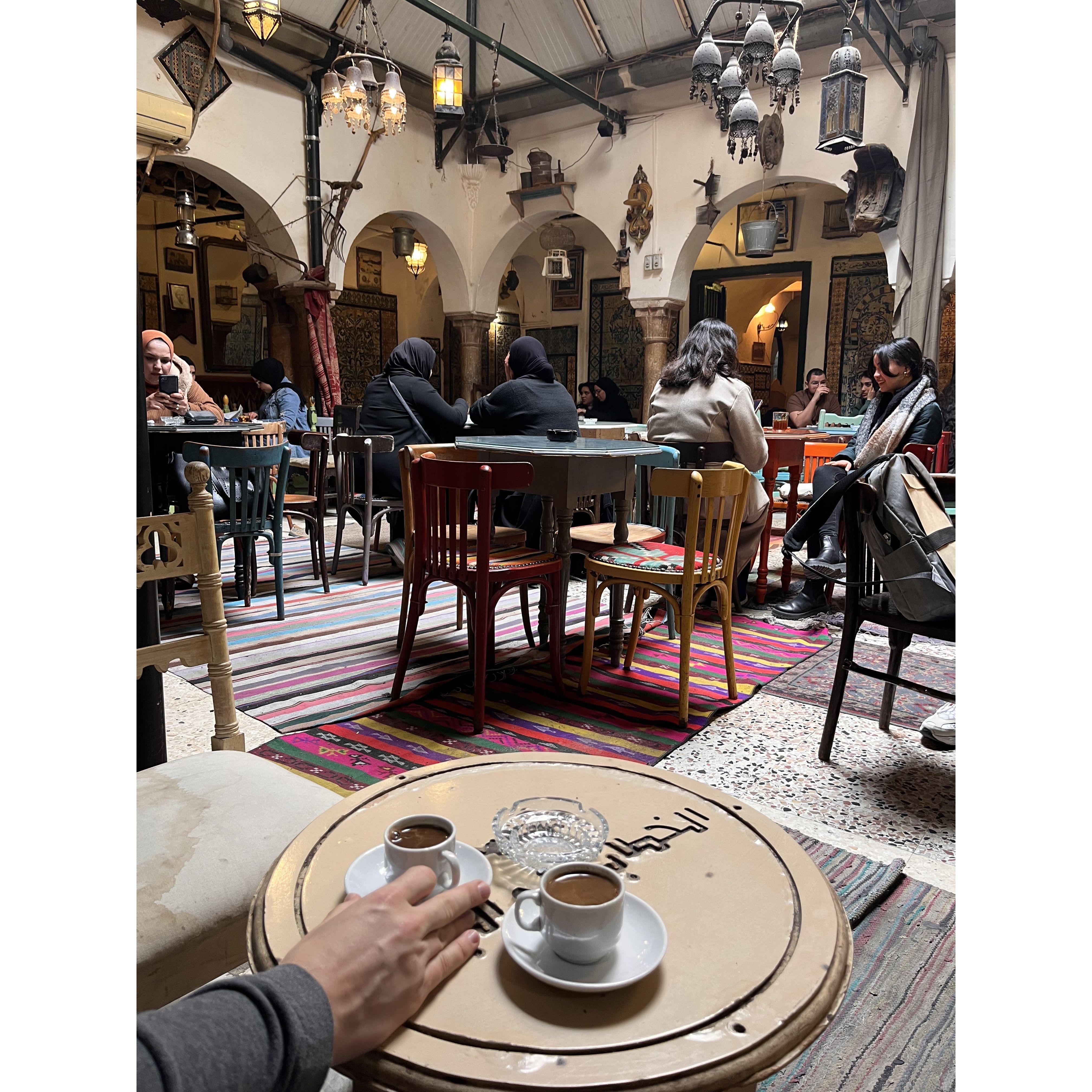 Rosewater Turkish coffee in the Medina of Tunis, Tunisia.