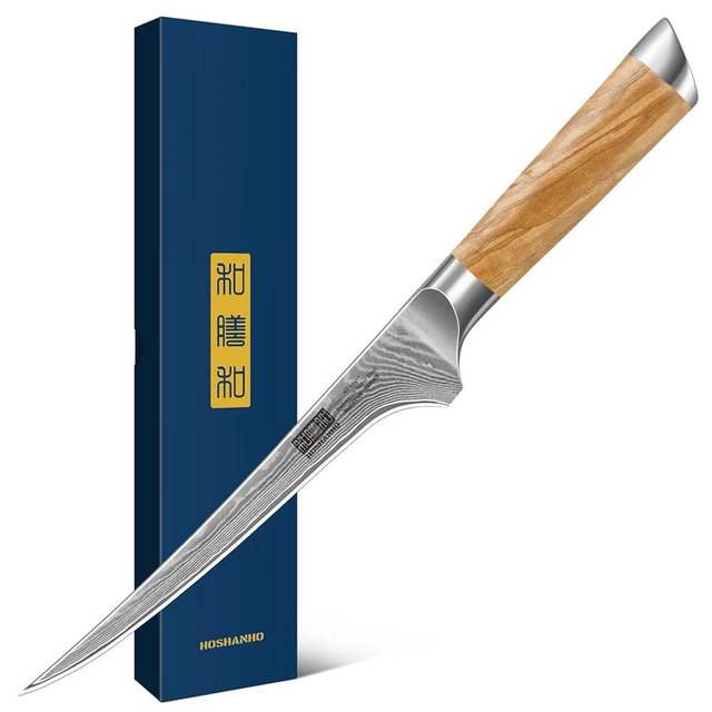 HOSHANHO 7 Inch Damascus Fillet Knife, Professional VG-10 Super Steel Japanese Boning Knife, Ultra Sharp Fish Knife with Ergonomic Olive Wood Handle