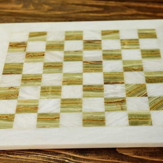 RADICALn 15 Inches Handmade Marble White and Green Onyx Chess Board