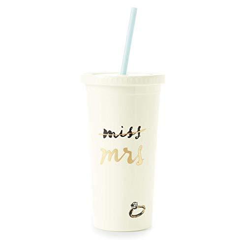 Kate Spade New York Bridal Insulated Tumbler with Reusable Straw, 20 Ounces, Miss to Mrs. (White)