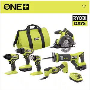 Ryobi- ONE+ 18V Cordless 6-Tool Combo Kit with 1.5 Ah Battery, 4.0 Ah Battery, and Charger