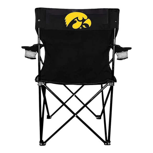 VictoryStore Outdoor Camping Chair - University of Iowa Tigerhawk Black Folding Camping Chair with Carry B