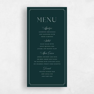 Dark Emerald, Green Wedding Menu - Constance