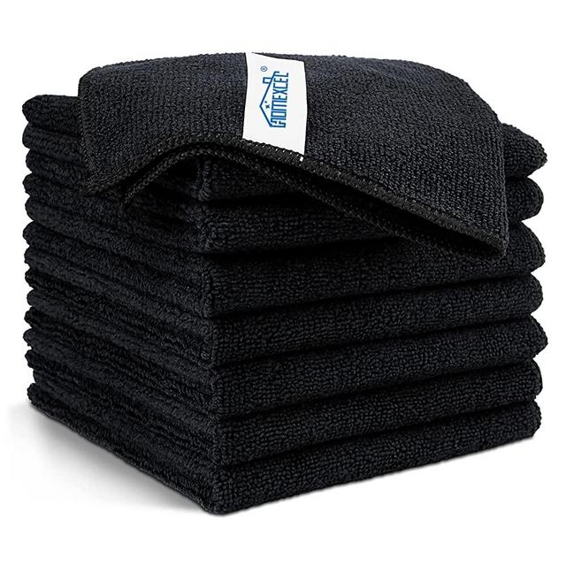 Microfiber Cleaning Cloth,8 Pack Cleaning Rag,Premium 30OGSM Cleaning for Kitchens, Bathrooms, Offices,Cars,12"X12"(All Black)