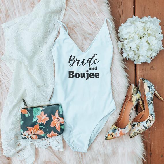 Bride and Boujee – Bride Swimsuit - Bachelorette Bathing Suit – Bride Swimwear - Team Bride Swimsuit