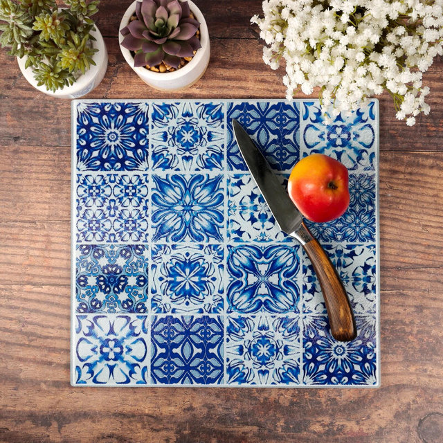 Blue & white 'mixed tiles' Chop Board, Dutch Delft worktop protector, Amsterdam Kitchen, Delftware serving platter, retro kitchen decor,