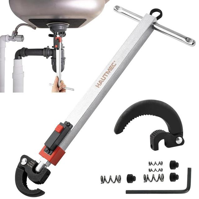 HAUTMEC 11-18inch Telescoping Basin Wrench, Sink Faucet Wrench for Tight Spaces with Replaceable Jaws Capacity 1-1/4''to 2-1/2", Plumber Wrenches for Faucet Hex Nuts Install and Repair Under Sink