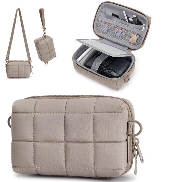 BAGSMART Digital Camera Case, Protective Puffy Camera Case with 2 Carrying Ways, Lightweight & Waterproof Small Camera Bag for Canon PowerShot/Sony DSCW800/DSCW830/GoPro - Camel