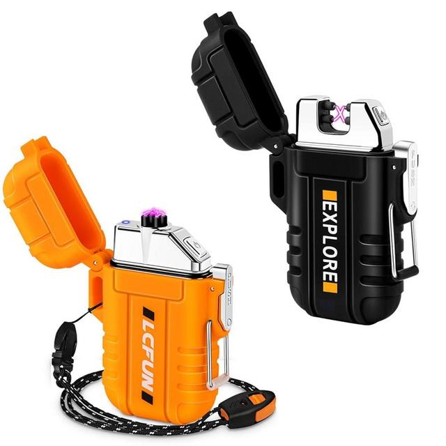 LcFun 2 Pack Waterproof and Windproof Lighter, Electric Lighters Rechargeable