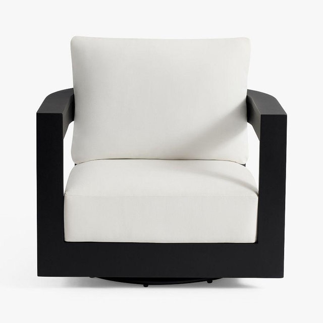 Malibu Metal Swivel Curved Outdoor Lounge Chair with Cushions, Black