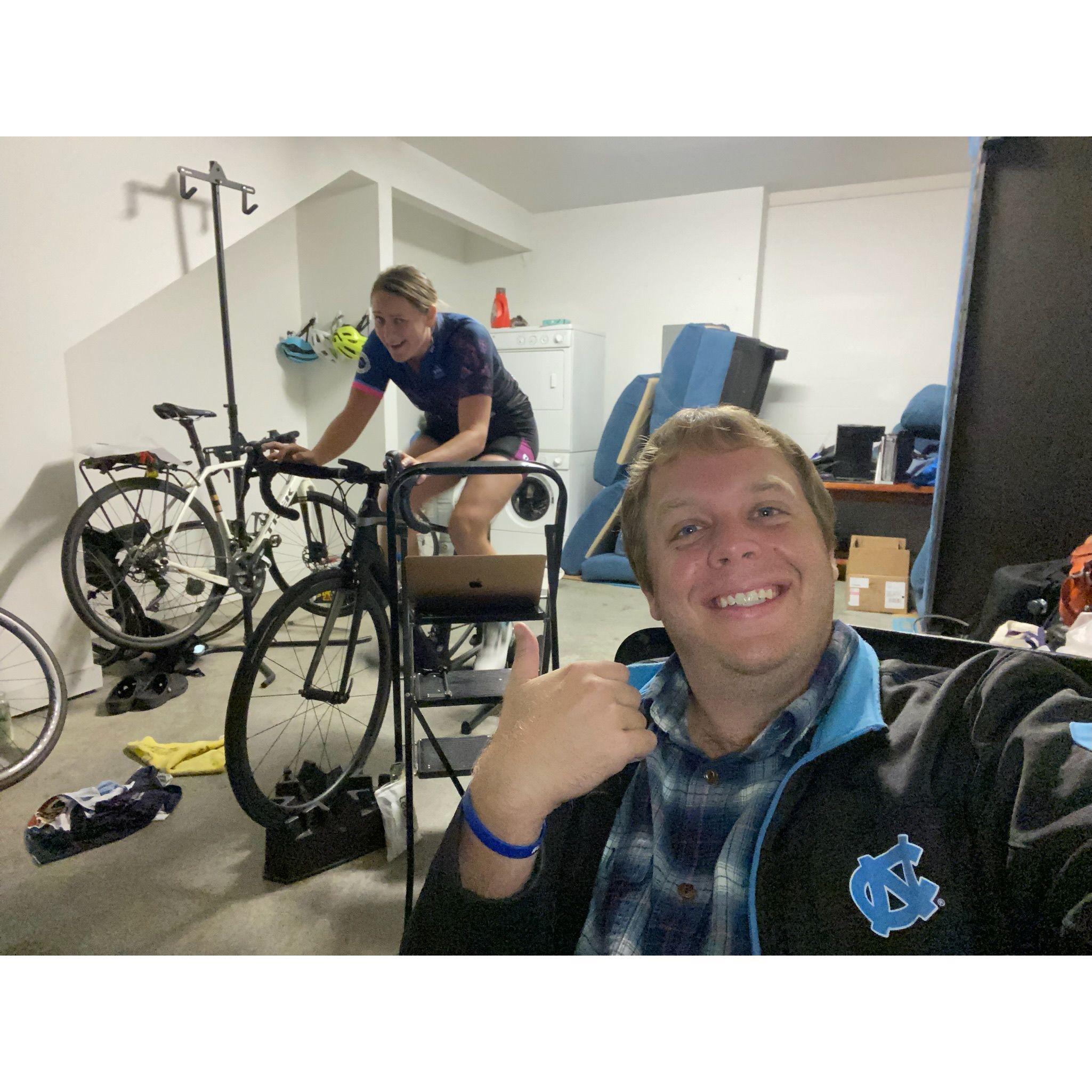 Lauren had to stay in shape so she was graced with a cheer squad in the garage.