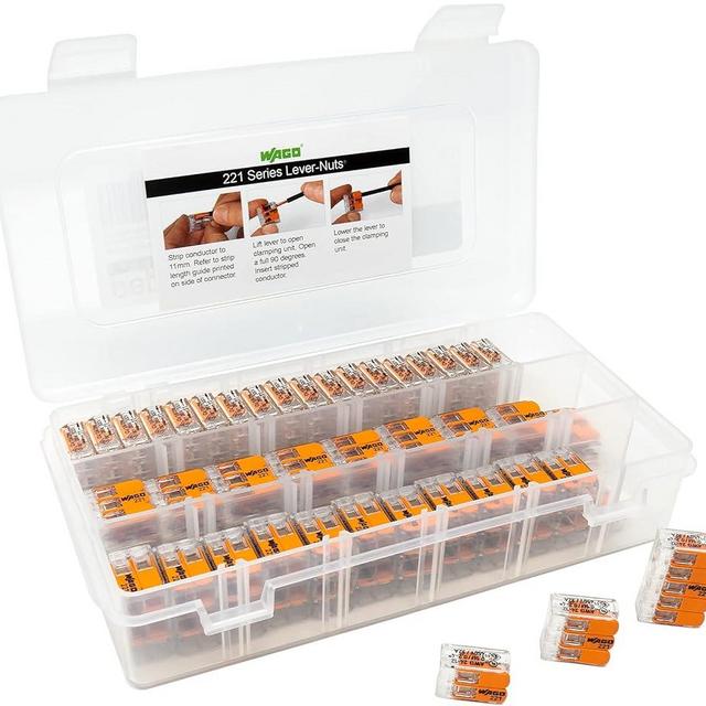 WAGO 221 Lever Nuts 78pc Compact Splicing Wire Connector Assortment with Case. Includes (34x) 221-412, (26x) 221-413, (18x) 221-415