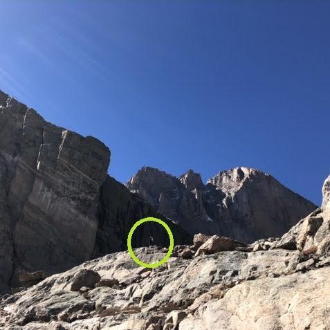 When Dan proposed at Chasm Lake (at 11,750 feet), an adventure grandma named Diane was a few minutes behind us on the trail and took a picture!