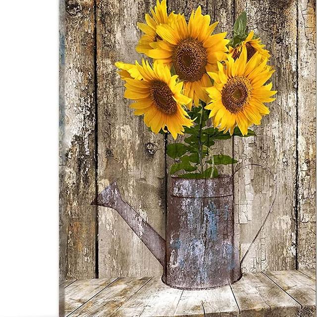 Gugyqiq Rustic Farmhouse Sunflowers Wall Art Canvas Flower Painting Poster Wall Decor Living Room Wall Art Home Country Bathroom Wall Decor (16x24in-No Framed)