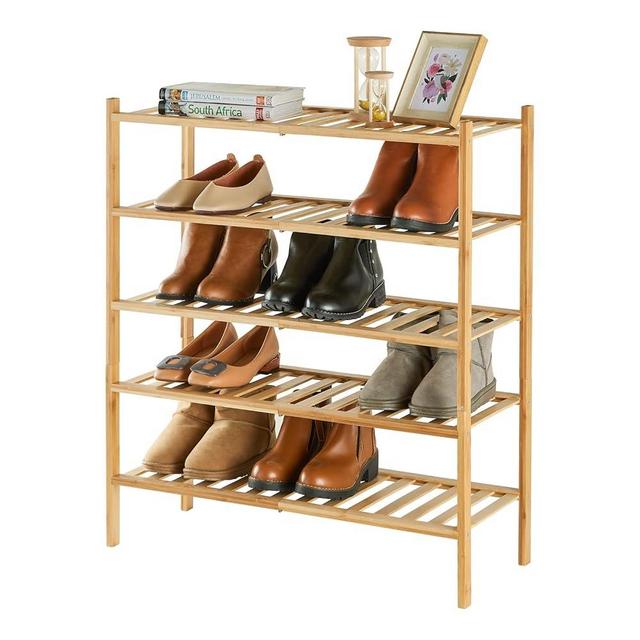 5-Tier Bamboo Shoe Rack for Entryway, Stackable | Heavy Duty | Multi-Function, Free Standing Shoe Racks for Bedroom Hallway Closet