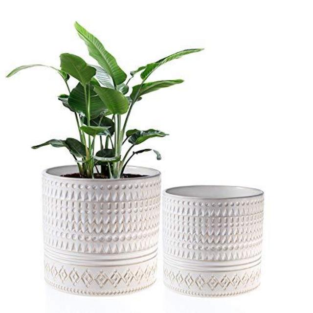 Voeveca Ceramic Flower Pot Garden Planters 6.9" and 5.5" Set of 2 Indoor Outdoor, Modern Nordic Style Plant Containers …