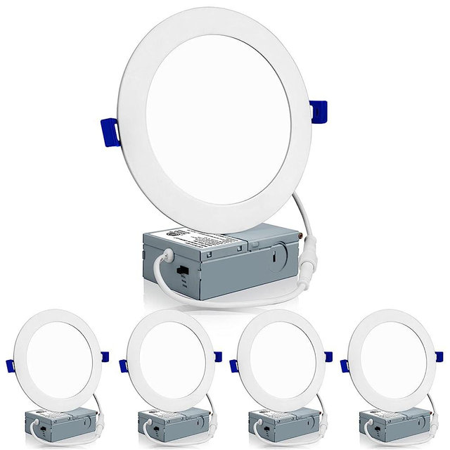 Meconard 4 Pack 6 Inch Ultra-Thin LED Recessed Ceiling Light, 3000K/4000K/5000K Selectable, Dimmable 12W=110W, 1050LM, IC Rated Can-Killer Downlights with Junction Box, ETL and Energy Star Listed