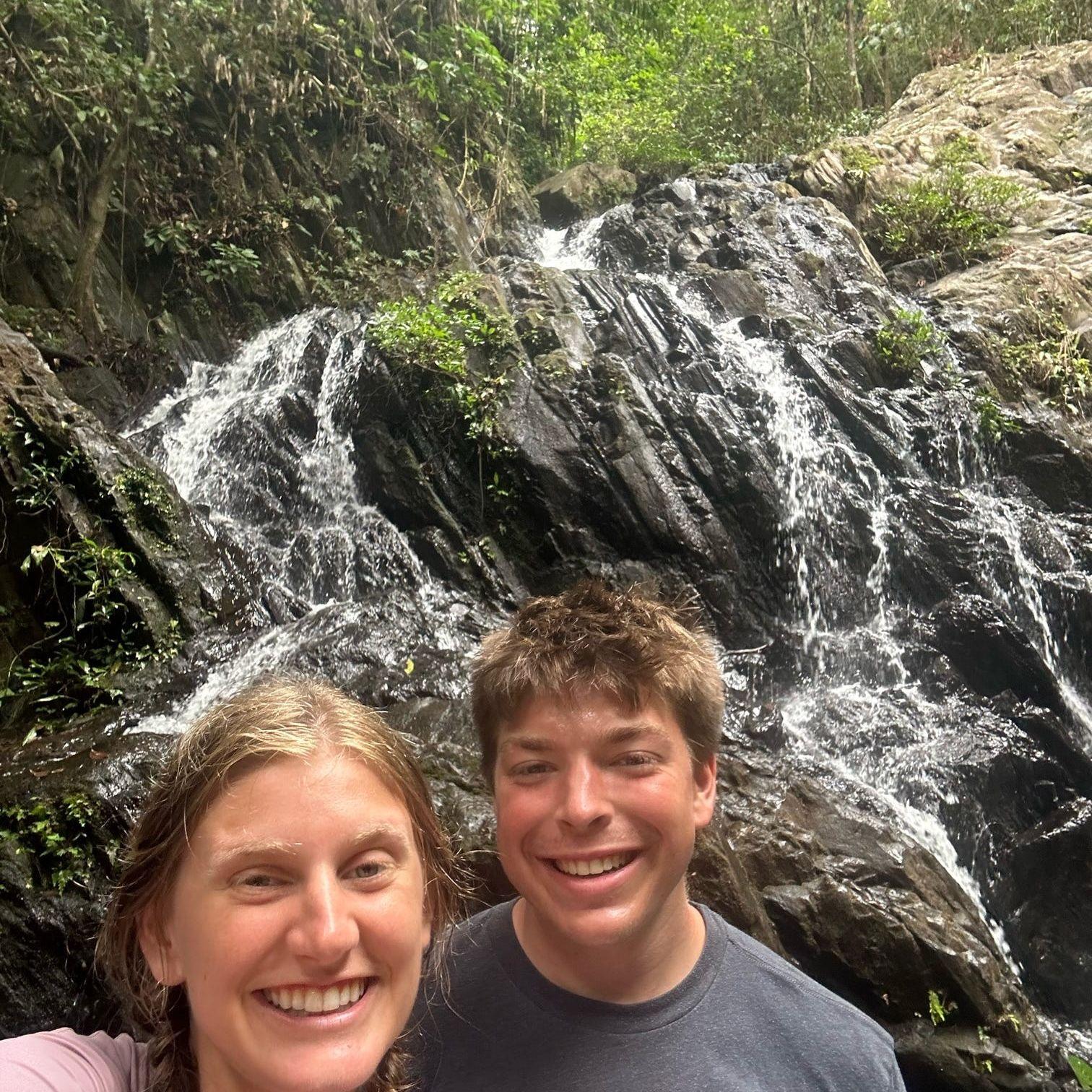 Our first hike in Belize together! We climbed up this waterfall (barefoot)!