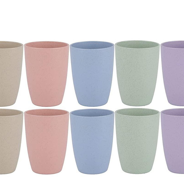 LuckyZone Wheat Straw Reusable Cup (10 pieces) - Unbreakable Drinking Glasses Sets - Dishwasher Safe - Great for Kids Children Toddler & Adult - BPA Free and Eco friendly (10Pcs/5Color)