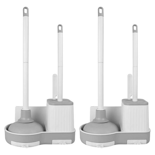 Silkyhose Toilet Brush and Plunger Bathroom Cleaning Tools Combo,3 in 1 Toilet Bowl Brush and Plunger Wall Mounted Household Bathroom Cleaning Set(White-Gray) (2)
