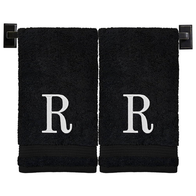 Custom Luxury Towels Monogrammed Hand Towels for Bathroom | Set of 2 | Genuine Turkish Towels | Choose Towel and Thread Color | A - Z | Monogrammed Towels with Embroidered Modern Font