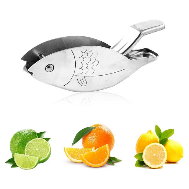 HyzaPhix Lemon Squeezer Manual Juicer Stainless Steel Lemon Slice Squeezer Fish Shape Hand Juicer Kitchen Tool for Orange Lemon Lime Pomegranate Citrus
