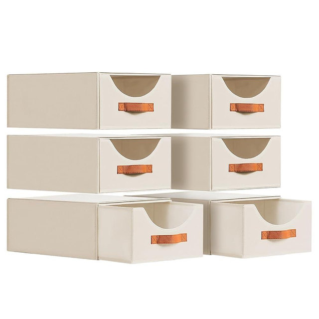 Homsorout Large Closet Storage Bins with Drawer, Fabric Bins for Organization, Collapsible Storage Drawers Organizer for Bedroom, Living Room, 6 Pack, Beige