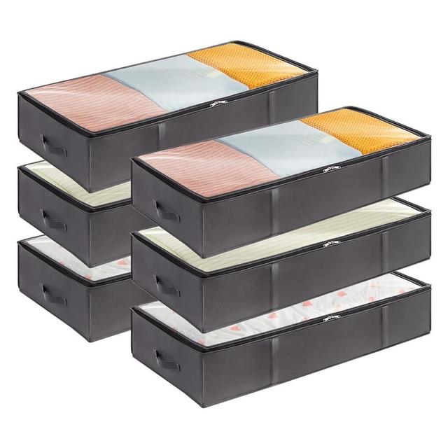 Lifewit 90L 6 Pack Under Bed Storage Containers, Large Capacity Blanket Storage Bags with Reinforced Handle, Organization and Storage for Comforters, Sheets, Clothes, Bedroom, College Dorm, Grey