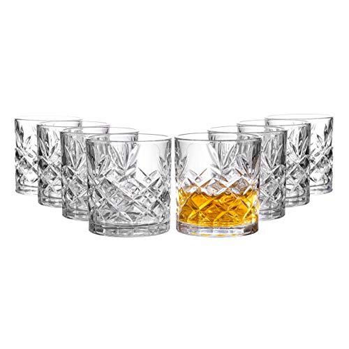 Clovelly Lowball Whiskey Glasses, 8 Pc. Set, 10.6 ounce Short Drinking Glassware for Liquor, Bourbon, Rye, or Beer, Elegant Drinkware for Men or Women, Dishwasher Safe