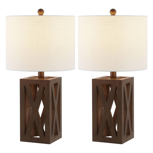 Set of 2 21.5" Stewart Farmhouse Wood Table Lamps Brown - JONATHAN Y