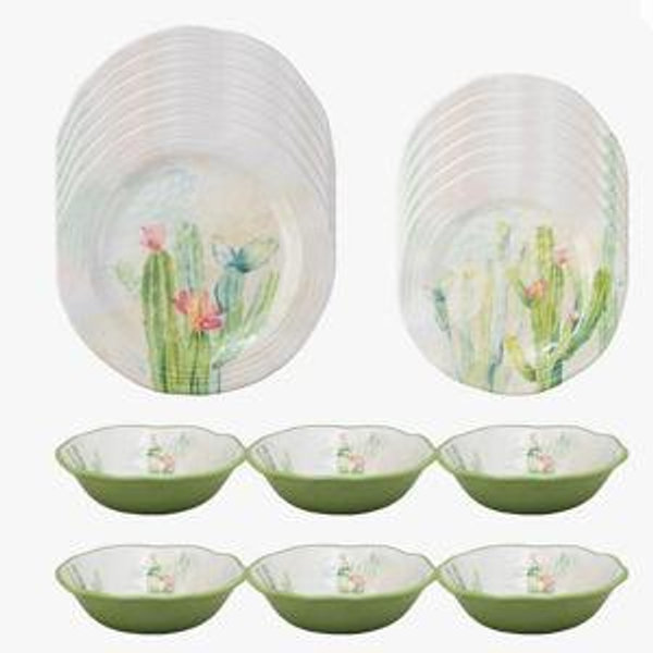 Bungalow Rose Cactus Garden 18 Piece Melamine Dinnerware Set Plate and Bowl Set - Service for 6 | Wayfair