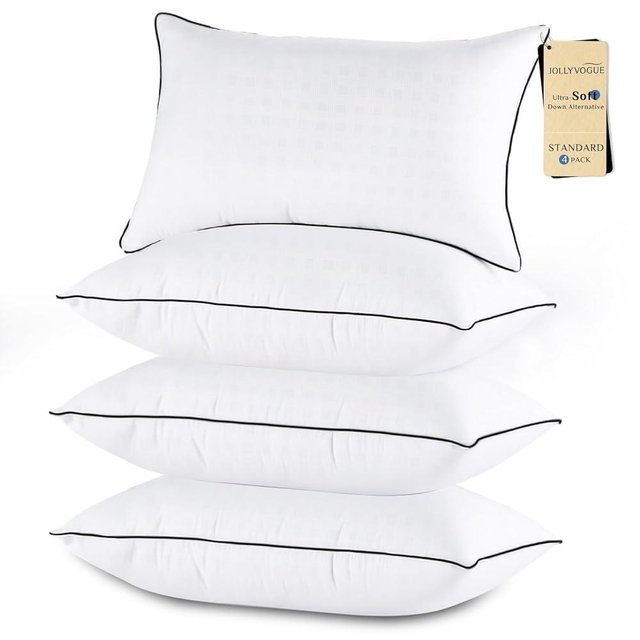 JOLLYVOGUE Pillows Standard Size Set of 4, Cooling and Supportive Bed Pillows with Super Soft Down Alternative Fill, Hotel Quality for Side, Back, and Stomach Sleepers, 4 Pack