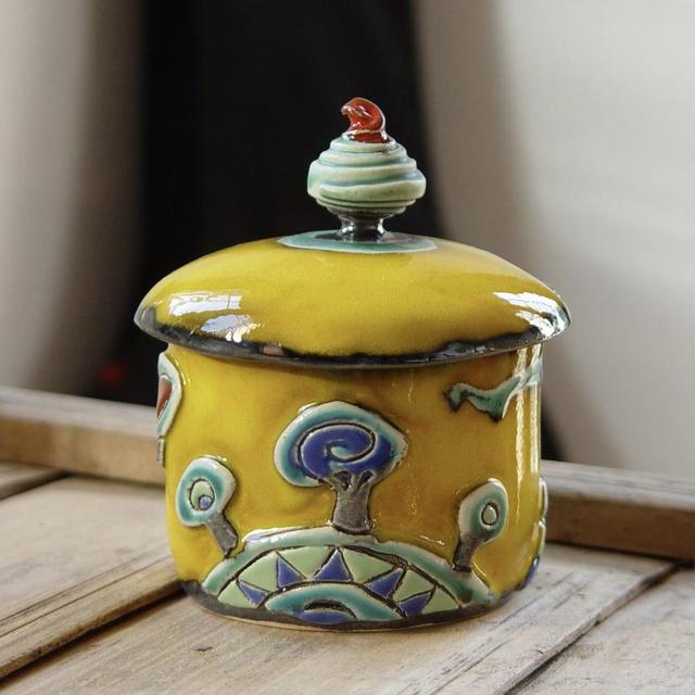 Handmade Stoneware Sugar Bowl - Lidded Pottery Canister - Sugar Basin - Clay Sugar Cellar - Sugar box - Orange Pottery Jar for the Kitchen