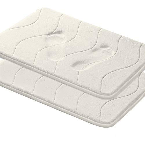 Soft Non Slip Absorbent Bath Rugs, Memory Foam Bath Mats Two Pack by FlamingoP (Ivory, Waved Pattern, Size:W17 xL24)