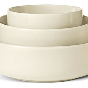 Amazon Basics Glazed Stoneware Serving Bowls, 3-Piece Set, Dishwasher-Safe, Microwave-Safe, Freezer-Safe, Stain-Resistant, Ivory