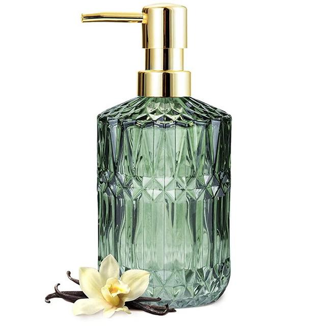 EMPO Clear Glass Soap Dispenser with ABS Plastic Pump, Lotion Dispensers for Kitchen, Bathroom (Green)