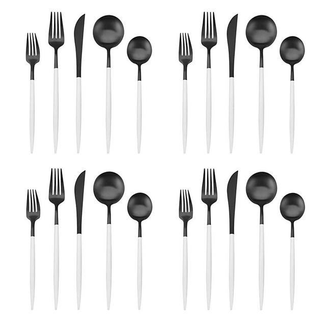 Matte Black Silverware Set with white handle, Bysta 20-Piece Stainless Steel Flatware Set, Kitchen Utensil Set Service for 4, Tableware Cutlery Set for Home and Restaurant, Dishwasher Safe