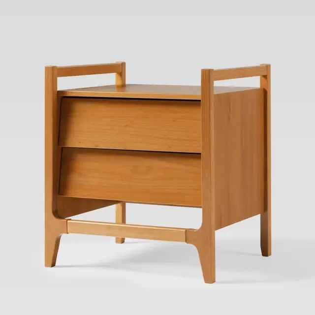 Scandinavian Angled 2 Drawer Solid Wood Nightstand Caramel - Saracina Home: Mid-Century Bedside Table
