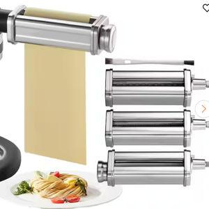 Pasta Attachment for KitchenAid Mixer, Stainless Steel 3-Piece Set, Pasta Roller and Cutter with 8 Adjustable Thickness by SVOPES