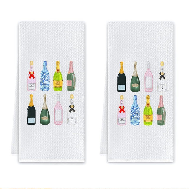 Cilrii Champagne Accessories Kitchen Towels, Champagne Gifts for Women Dish Tea Towels, Gifts for Wine Lovers Decorative Hand Towel for Kitchen Bar Cart, 16x24 Inch Set of 2