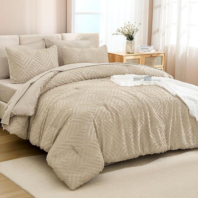 Andency Bed in a Bag Queen Khaki- 7 Pieces Queen Comforter Set Beddding Comforter Sets, Tufted Lightweight Fluffy Bed Set with Comforter, Sheets, Pillowcases & Shams for All Season