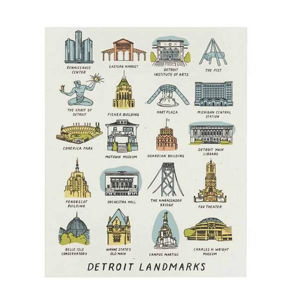 Detroit Landmarks Silkscreened Print