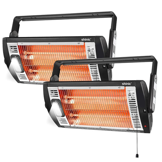 2-Pack 1500W/750W Ceiling Mounted Radiant Garage Heaters with Halogen Light, 90° Rotation, 5 Modes - For Garage, Shop, Large Room
