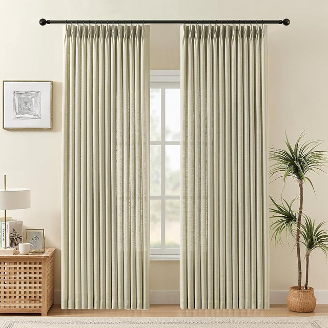 IVAPUPU Linen Pinch Pleated 84 Inch Curtains for Living Room, Semi Sheer Airy Privacy Linen Blend Curtain Memory Trained Back Tab Drapes with Hooks Rings for Bedroom Dining Room, 2 Panels, W40xL84