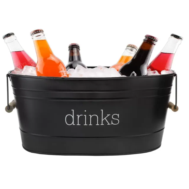 AuldHome Design Black Farmhouse Enamel Style Drinks Tub; Farmhouse Metal Beverage Serving Container