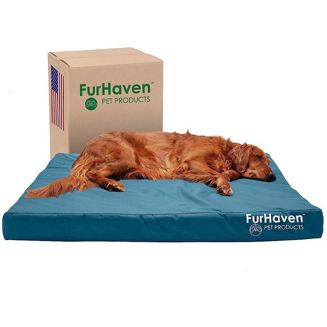Furhaven Water-Resistant Cooling Gel Dog Bed for Large Dogs w/ Removable Washable Cover, For Dogs Up to 95 lbs - Indoor/Outdoor Logo Print Oxford Polycanvas Mattress - Deep Lagoon, Jumbo/XL